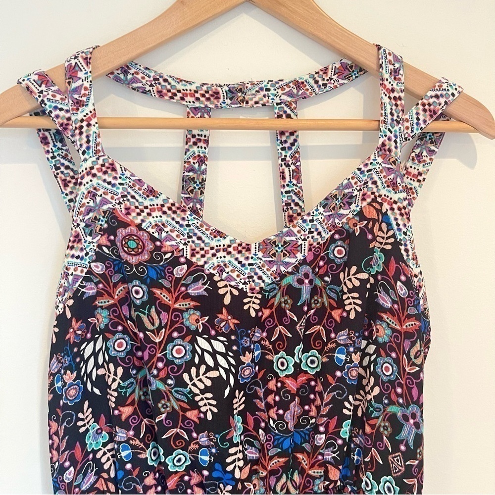 Boho Tropical Mixed Print Colorful Botanical & Floral Maxi Dress - Size M - Picture 3 of 11